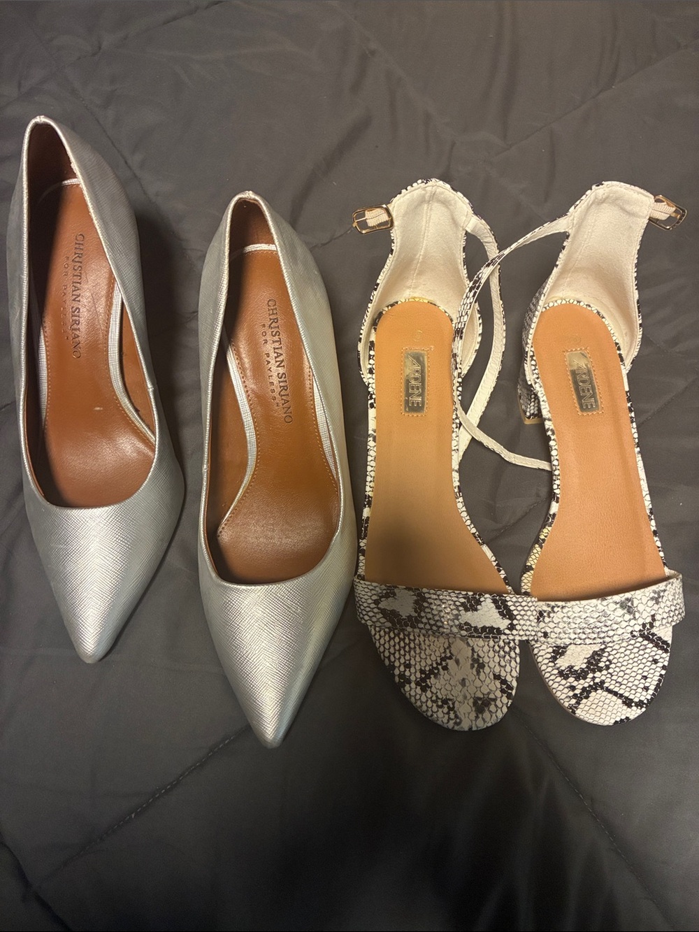 Silver pumps & snake heels